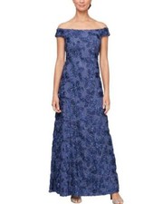 ALEX EVENINGS 16 Blue/Violet Rosette Off-The-Shoulder Gown NWT 259