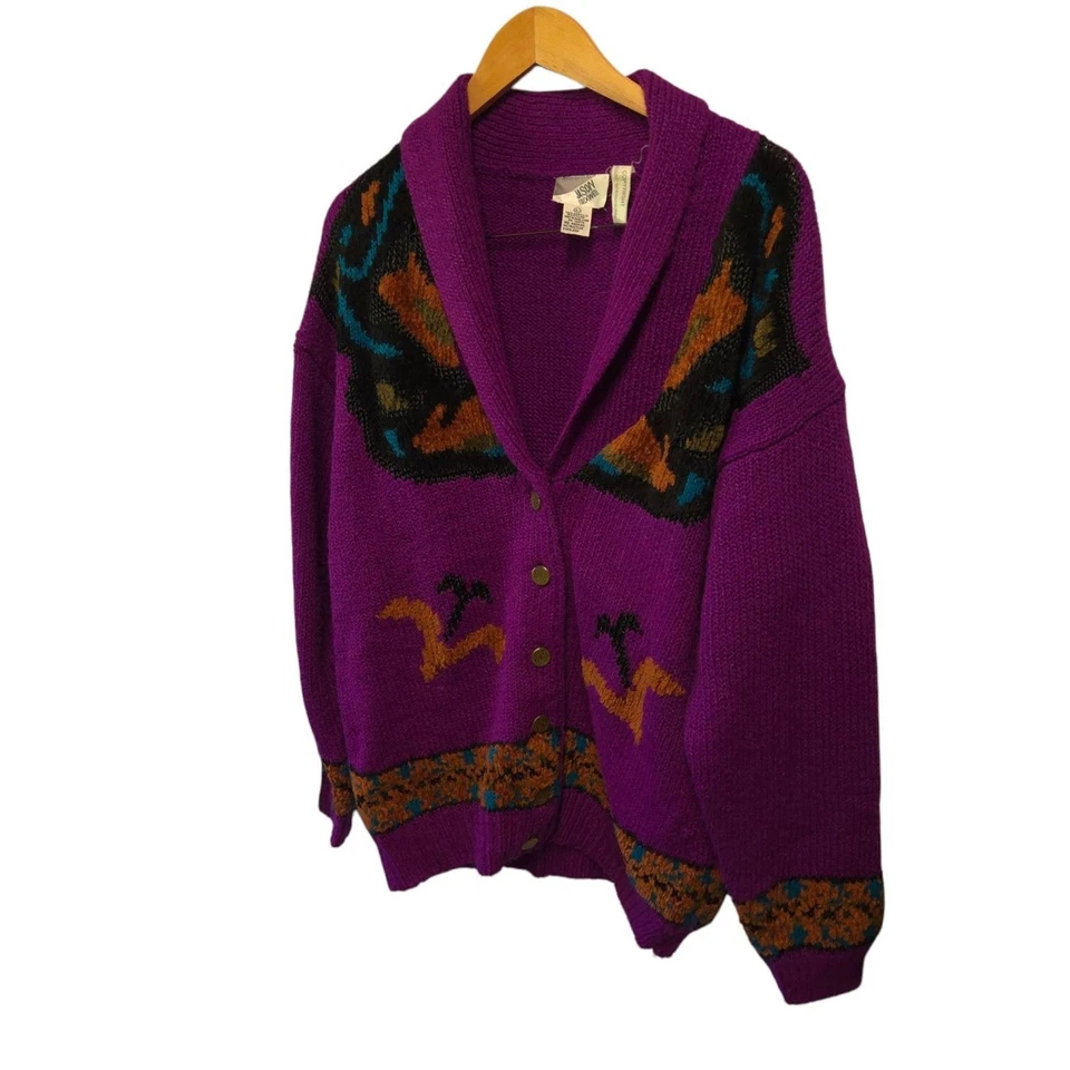 Cárdigan JASON MAXWELL Suroeste Púrpura Marrón Turquesa GRANDE Foto 3 de 4