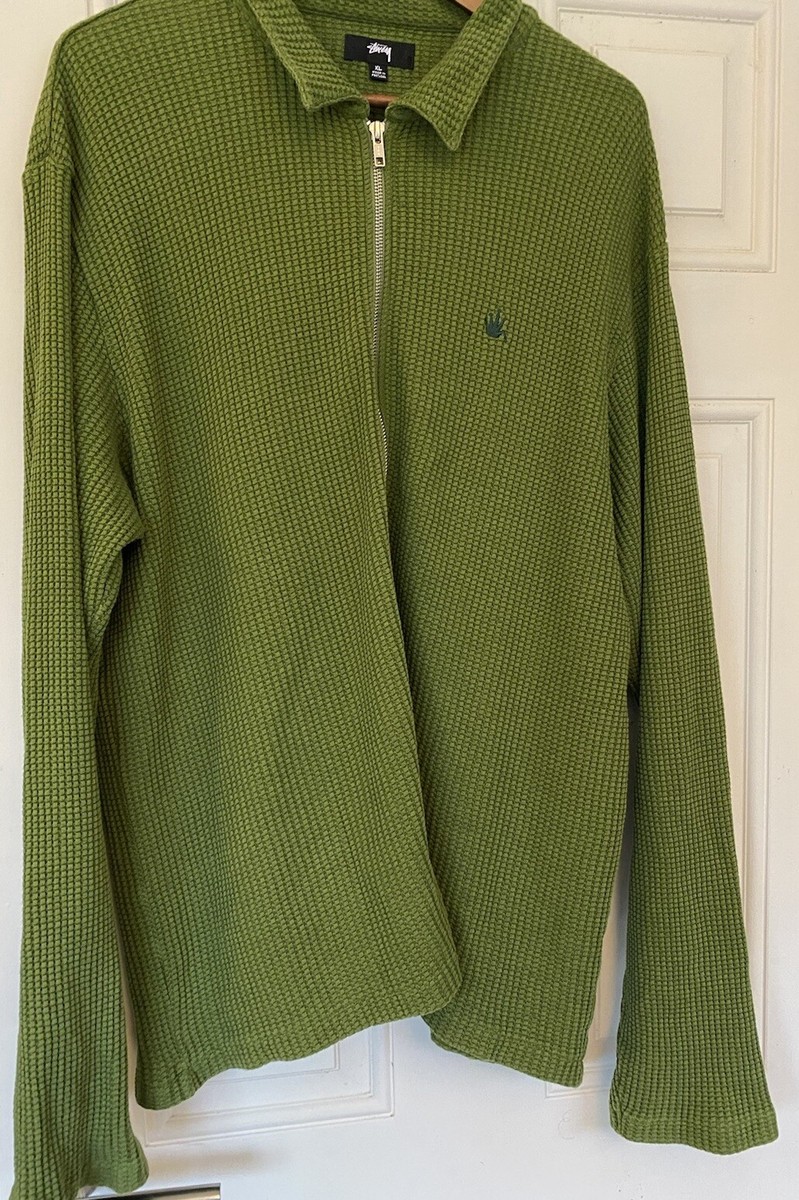 Stussy Big Thermal zip up shirt in waffle knit Green XL cotton