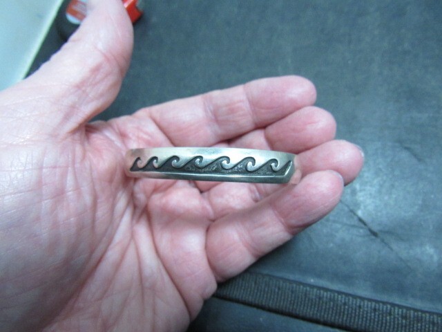 native American sterling silver cuff bracelet wav… - image 1