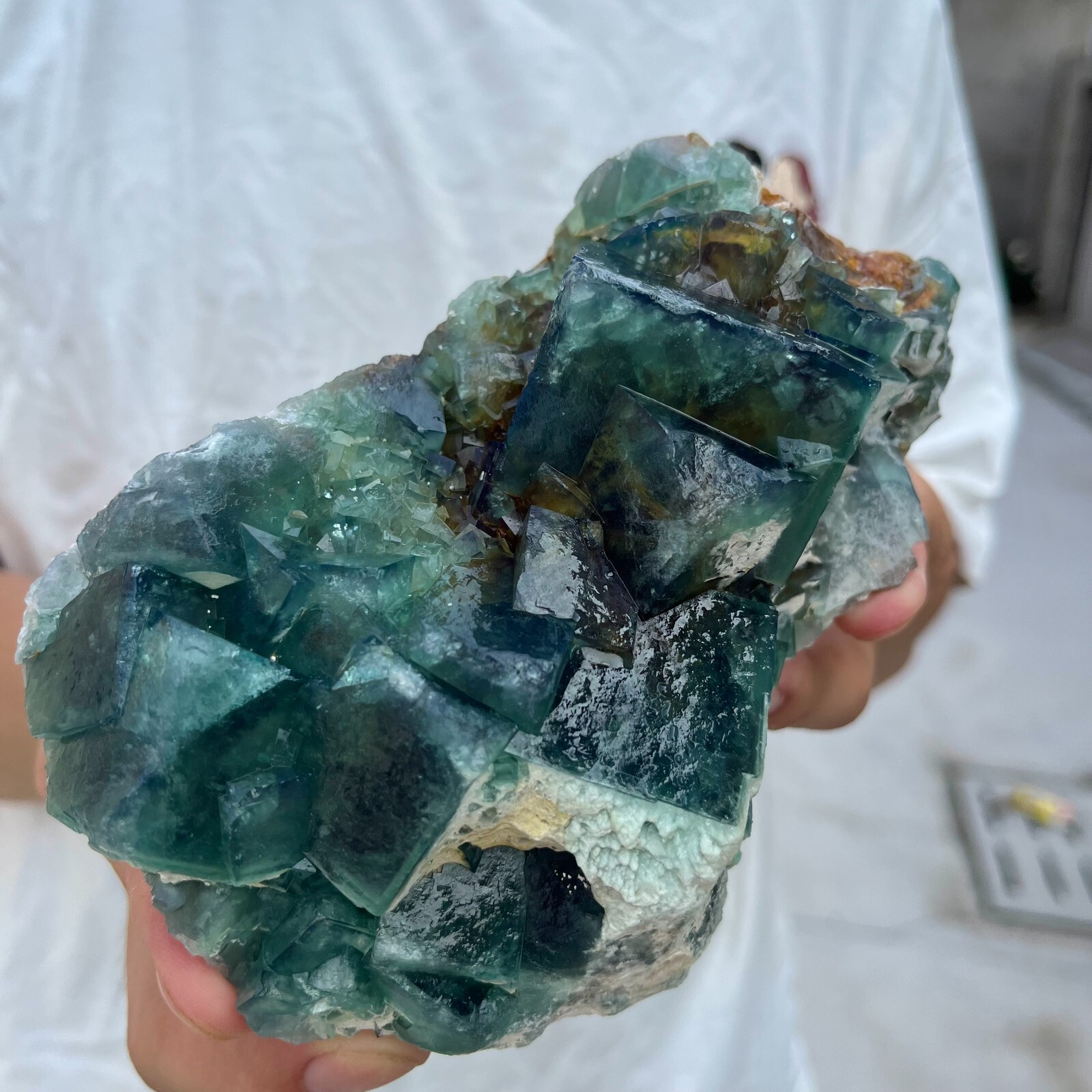 2.2lb Natural Green Fluorite Crystal Cluster for Healing and Energy