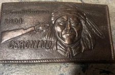 VTG Montauk Silver Company St. Louis Exposition 1904 Geronimo Brass Belt Buckle