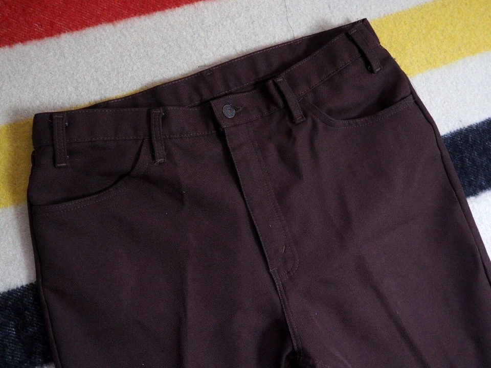 VTG 70s Levis Mocha Brown Black Gold Tab Scovill Twill 37x28 Slacks Pants Mens - Image 4 of 4