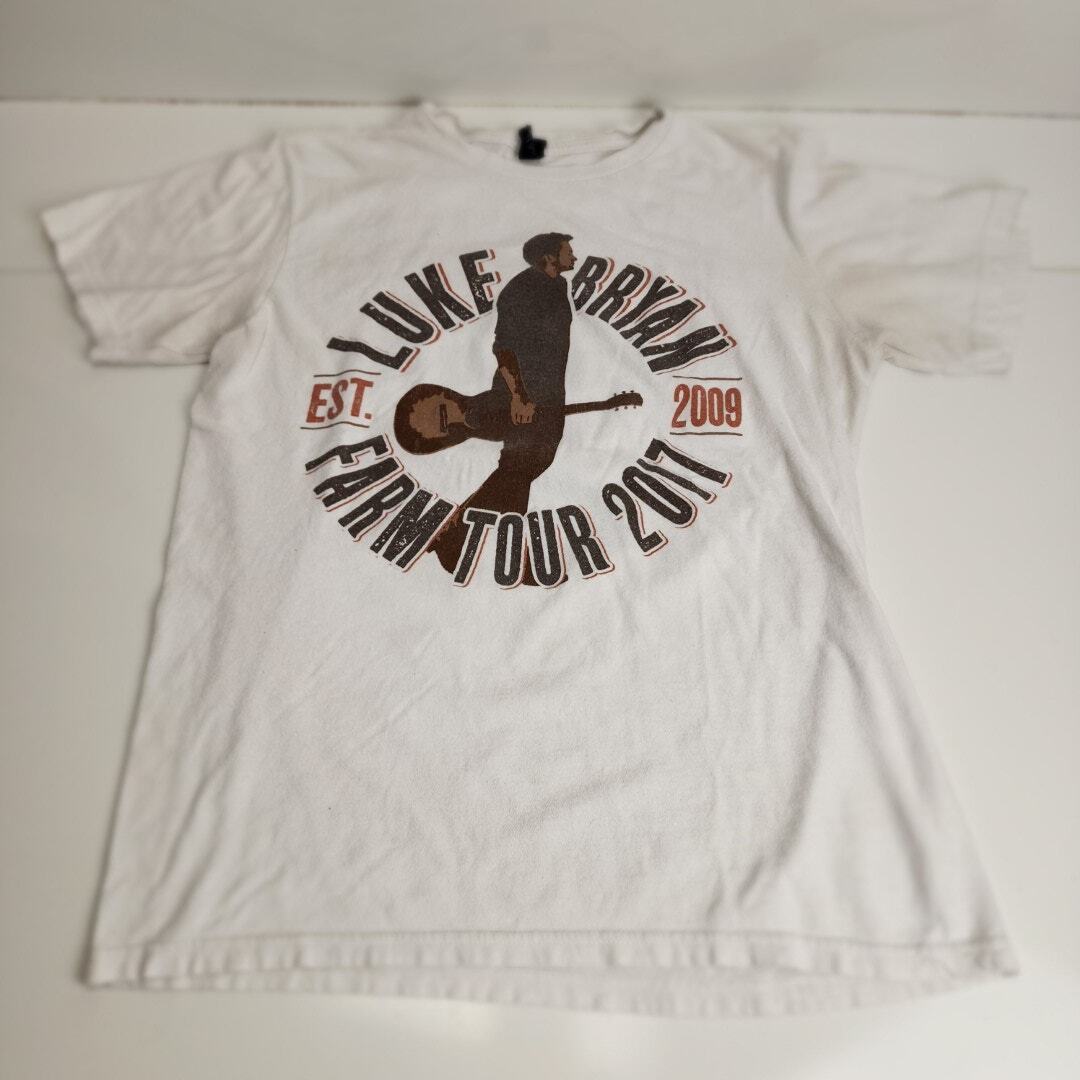 Luke Bryant Farm Tour 2017 White Short Sleeve Graphic Tee Men's Size S