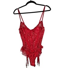 VTG Escante S Sheer Lace Bodysuit Ruffle Garter Lingerie Fairy Grunge Coquette