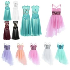 Kids Girls Ballet Dance Dress Shiny Sequins High Low Hem Skirts Leotard Costumes