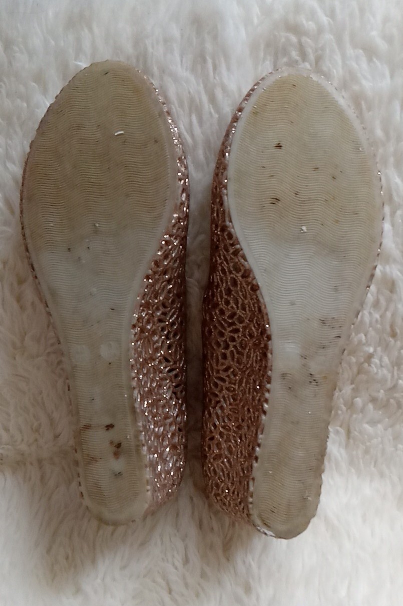 VICTORIA ADAMES Gold Glitter Jelly Platform Wedge Wom… Gem