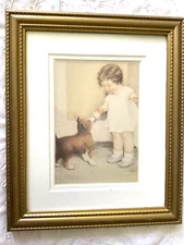 Bessie Pease Gutmann The Reward Print 11-1/2 x 9-1/2 Framed Gold Tone Wood Used