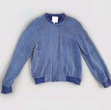 Joie Womans Silk Full Zip Bomber Jacket Cardigan Jacket Floral Print Blue Medium
