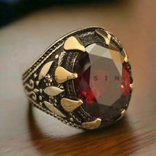 Garnet Gemstone With 14K Solid Yellow Gold Ring For Men's AL741