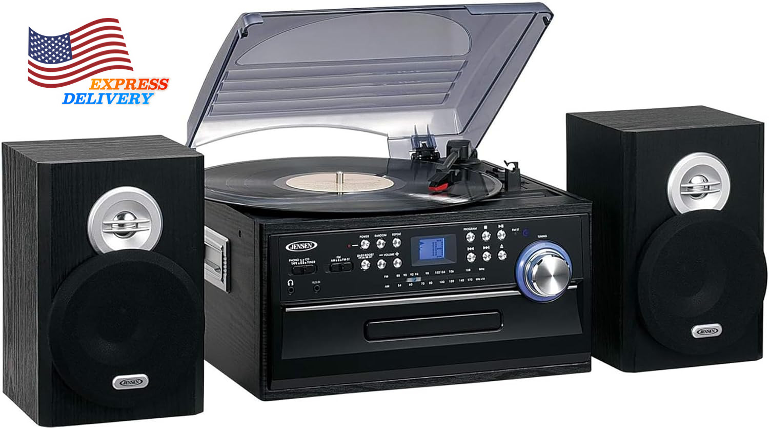 Jensen 3-Speed Stereo Turntable with CD System Cassette & AM/FM Stereo Radio NEW