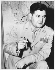 8" x 10"  1945 Curtis E. LeMay,holding cigar,front of map