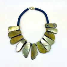 Gold Agate Statement Bib Necklace Dyed Lava Rock Crystal Beads Gem Stones USA