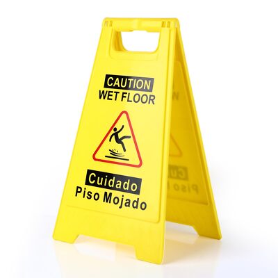 1-Pack Caution Wet Floor Sign 17.5'' Height   Bright Yellow Bilingual & Folding