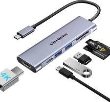 USB C Hub, 7in1 USBC Hub, 4K HDMI Multiport Adapter, TF/SD Card Reader, 2×Powere