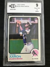 Hank Aaron - 1973 Topps Baseball Card #100 - Graded NM 9 - Atlanta Braves