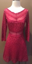 Adiktd M Red Lace Fit & Flare Dress W V Neck & 3/4 Sleeves