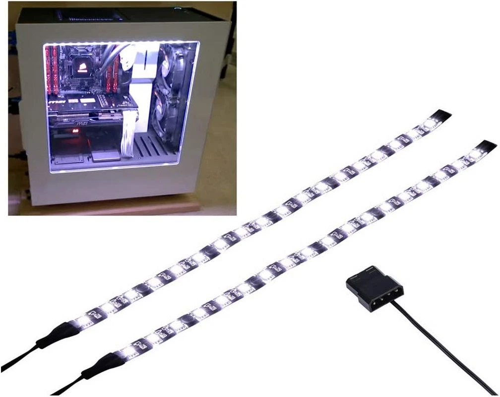 DS PC LED Light Strip Computer Lighting White with Magnetic Back Molex Connecto