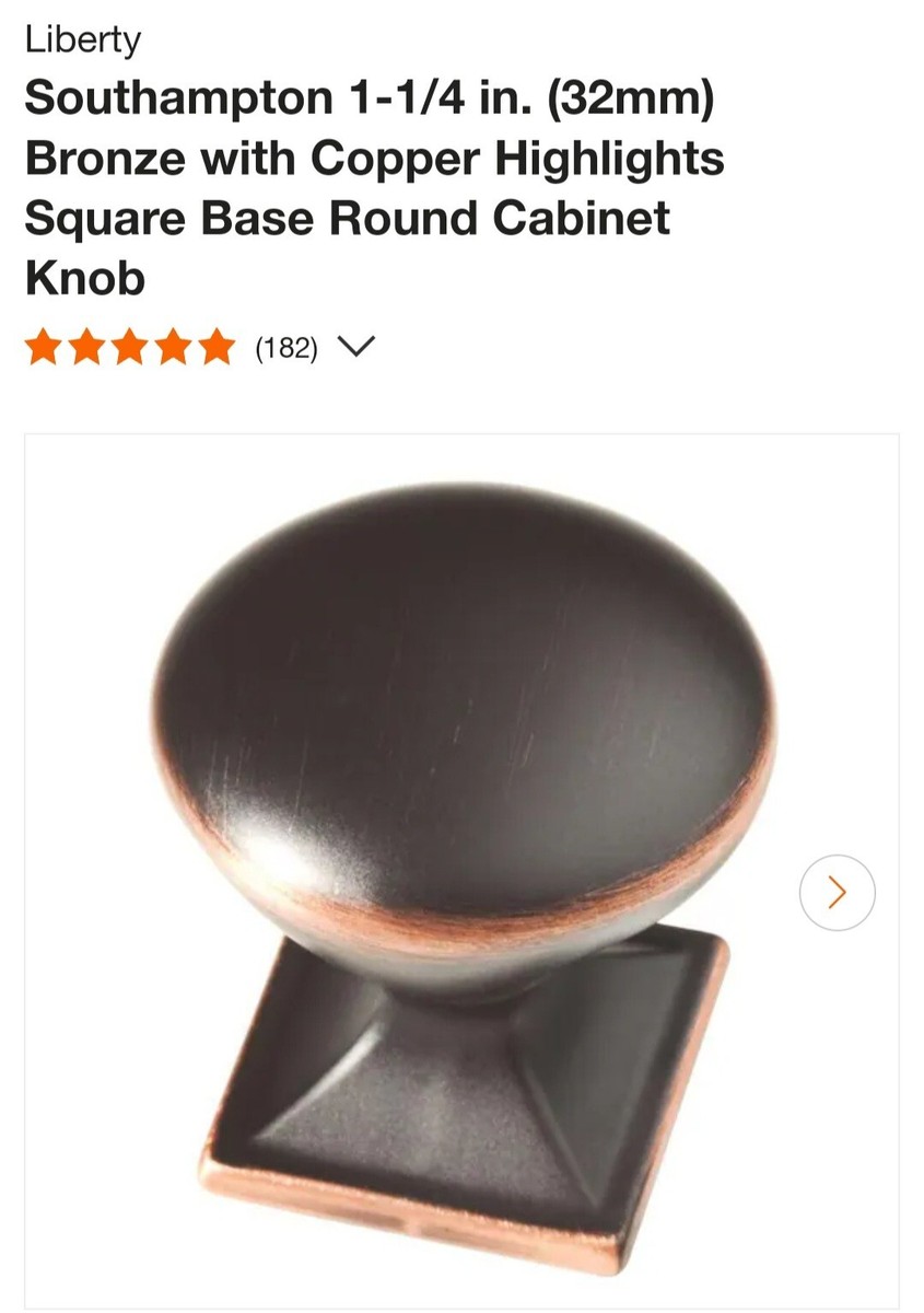 Southampton 1-1/4 in. (32mm) Bronze with Copper Highlights Square Base Round Cabinet Knob Southampton 1-1/4 in. (32mm) Bronze with Copper Highlights Square Base Round Cabinet Knob