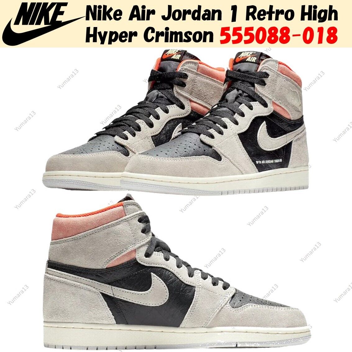 Nike Air Jordan 1 Retro High Hyper Crimson 555088-018 Men's Nike Air Jordan 1 Retro High Hyper Crimson 555088-018 Men's