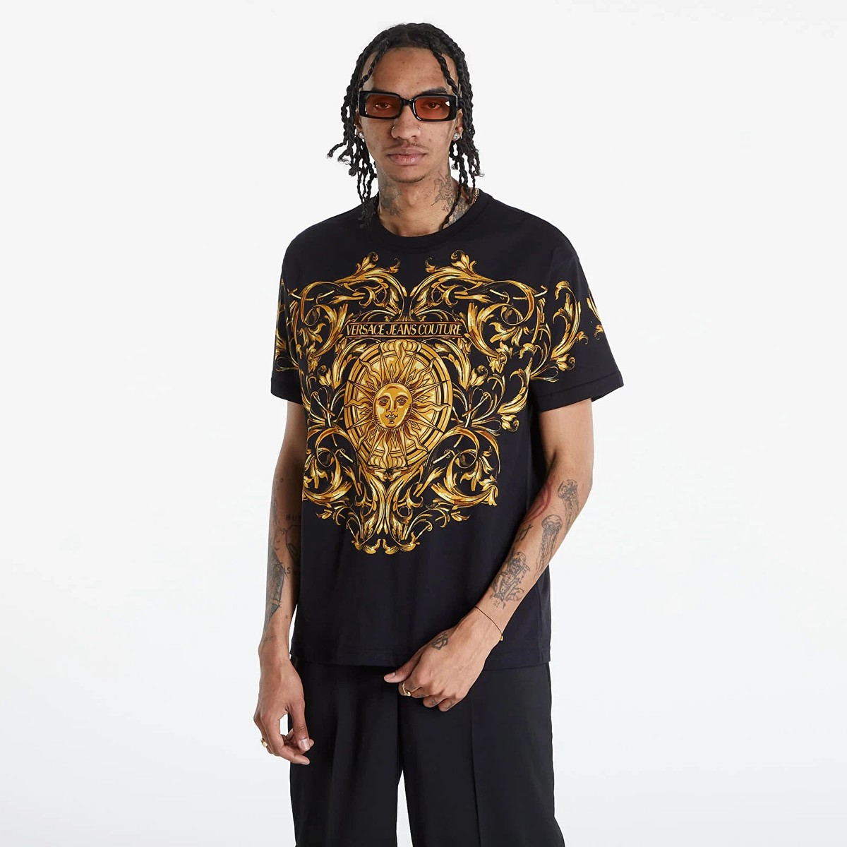 🌞VERSACE JEANS COUTURE Black Gold Logo Sun Sunflower