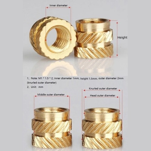 M1M2M3M4-M8 Brass Hot Melt Injection Moulding Knurled Insert Nut Embedded 3D - Picture 2 of 8