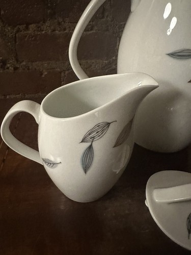 Rare Vintage Art Deco # 1358 Noritake Japan Teapot w/Lid & Creamer stylized leaf - Picture 7 of 15