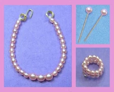 Dreamz VINTAGE REPRODUCTION of PINK GRADUATED PEARL NECKLACE SET for Barbie doll