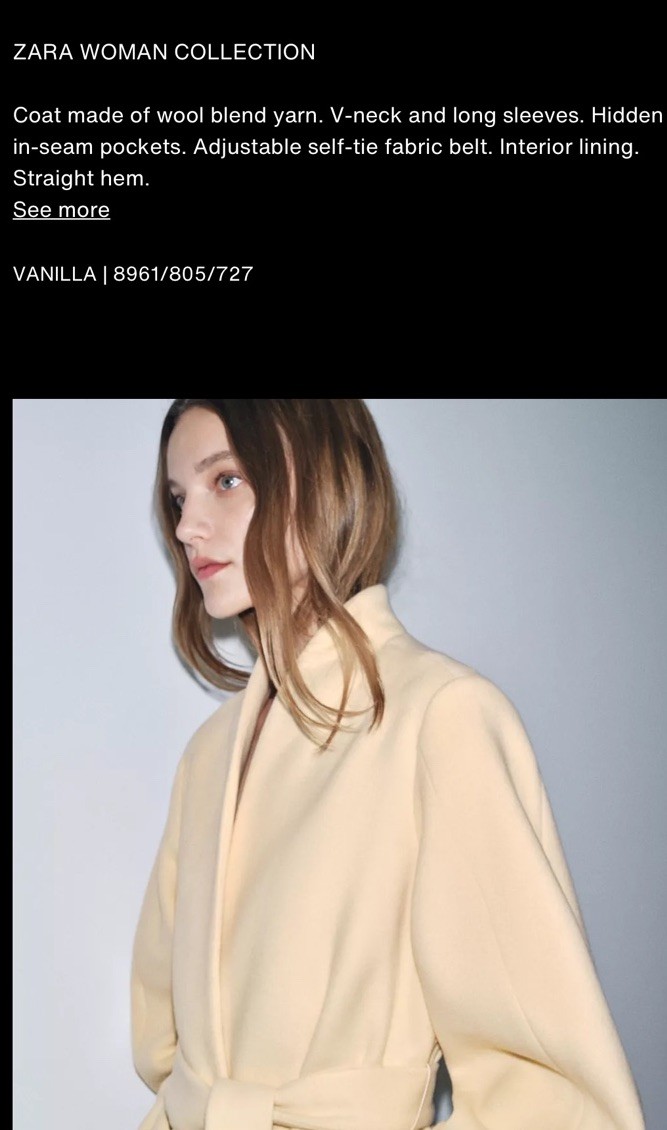 ZARA WOMAN ZW COLLECTION OVERSIZED WOOL BLEND LONG COAT , VANILLA , Sz S  thumbnail 23