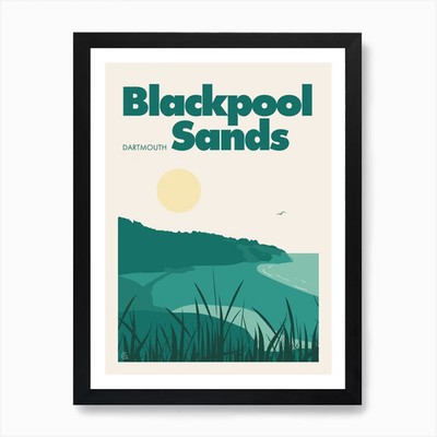 Blackpool Sands, Dartmouth (Green)  Framed Wall Art Poster Canvas Print Picture