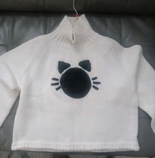 Vintage Michael Simon Black Cat Embroidered Ivory Knit Sweater Size L-Rare