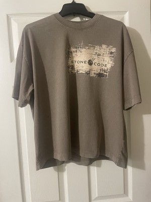 Stone Code Gray Graphic Print Logo Crew Neck Short Sleeve Cotton T-Shirt Men S