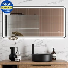 Image of Large Rectangular LED Mirror Touch Bathroom Demister Mains Matt Black 1200x600mm