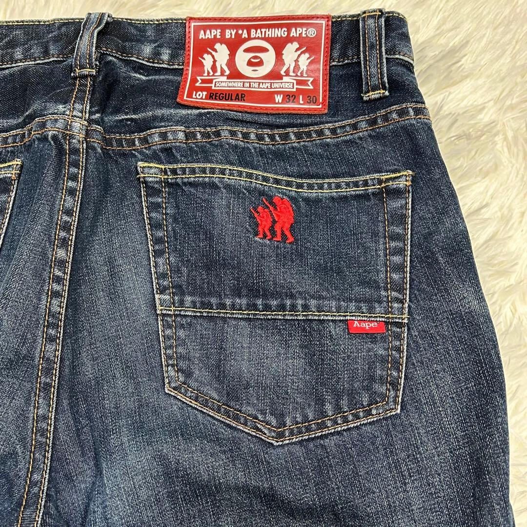 AAPE BY A BATHING APE Logo Print Denim Pants Jeans Navy W32 BA0226209 thumbnail 13