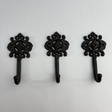Antique Cast Iron Wall Hooks Brown Decorative Coat Hat Towel Hanging Vintage