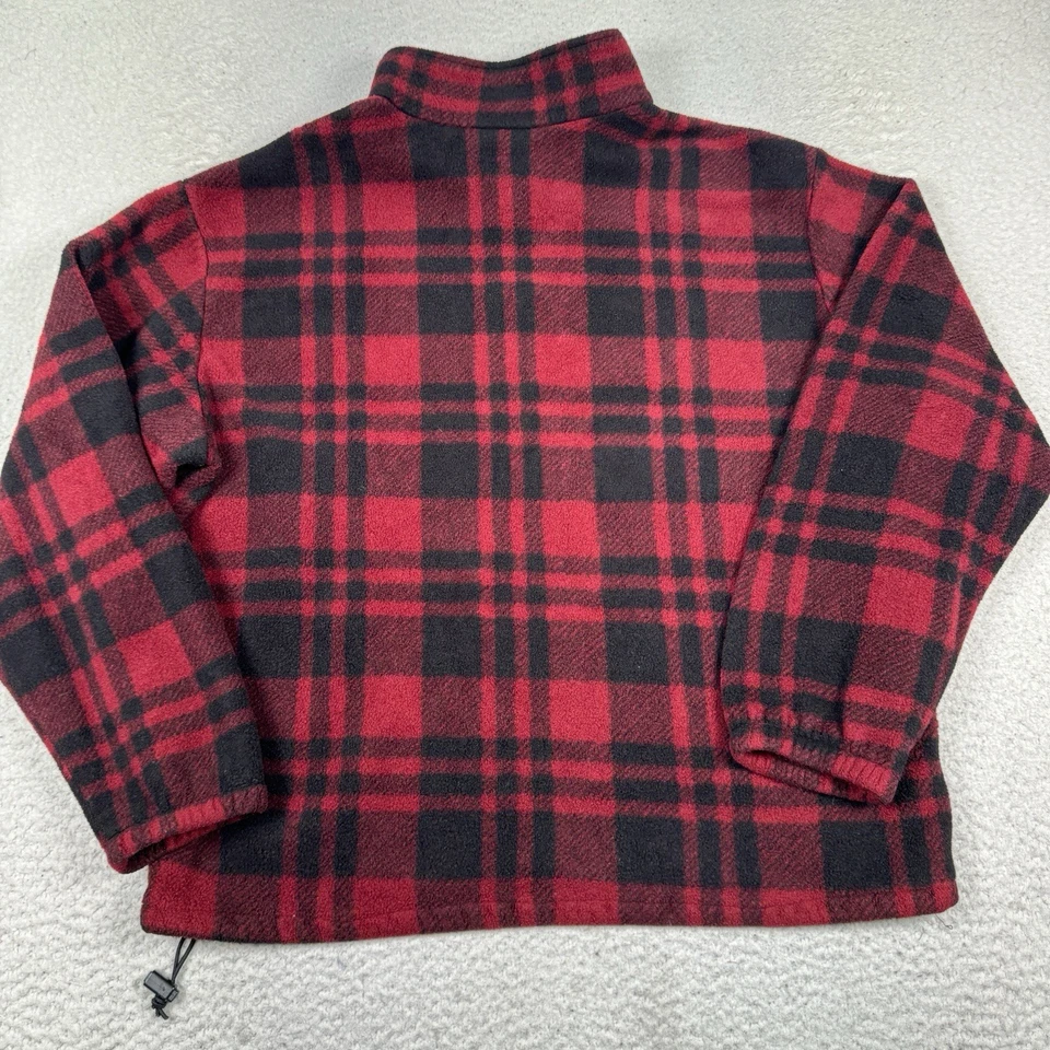 VTG J Crew Fleece Sweater Men’s L Oarsman 1/4 Zip Pullover Jacket Red Plaid USA - Image 3 of 4