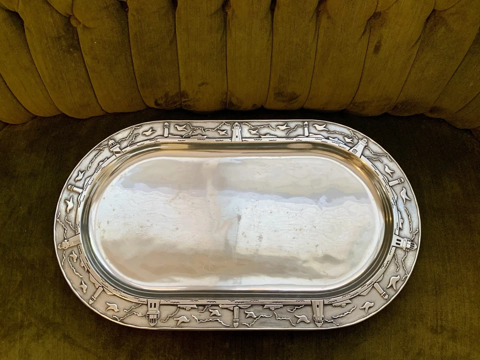 Wilton Armetale Rare Lighthouse Pattern Serving Tray, Large Oval 11X18 - Image 4 of 4
