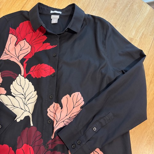 Chico's Floral Tunic Shirt Blouse Top Sz 2.5 Black Long Sleeve Stretch Size 14 - Picture 10 of 10