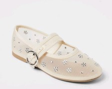 Art Class Kid's Quilla Mesh Ballet Flats Ivory Pull On Rhinestone Shoes Size 3