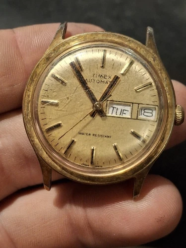 Timex Viscount 1979 Gold Tone Mens Vintage 1970s Automatic Self Winding Retro...