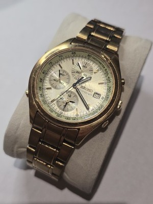 Vintage Seiko 7T32 7C60 Alarm Chronograph Gold With White Dial Watch