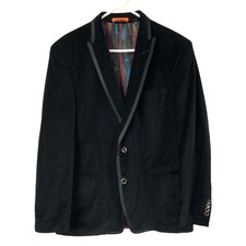 Tallia Black Velvet 2-Button Blazer Slim Fit Sport Coat 44L Satin Trim Lining