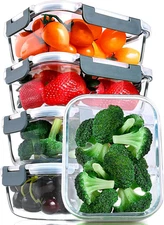 [5-Packs, 30 Oz] Glass Meal Prep Containers with Snap Locking Lids Glass Food Co