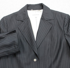 Calvin Klein Blazer Womens Size 8 Black Pinstripe Lined 2 Buttons Single Breast
