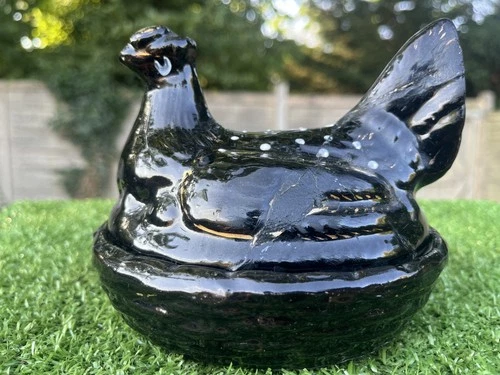 19thC STAFFORDSHIRE JACKFIELD BLACK & GILT NESTING CHICKEN or HEN TUREEN c1880s