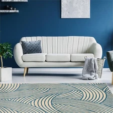 Riverbay Furniture Transitional Polypropylene 4'3"x7'3" Rug in Bone and Blue
