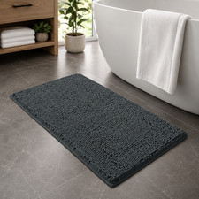 23"x15" - Charcoal Grey Soft Cozy Plush Chenille Bath Mat Bathroom Rug