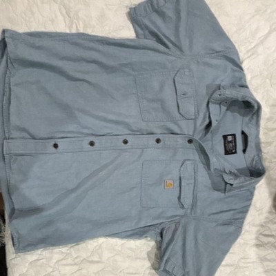 Carhartt Men's L Blue Cotton Loose Fit Long Sleeve Button-Up Shirt Pockets