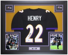 Derrick Henry Autographed and Framed Black Ravens Jersey Auto Beckett Cert
