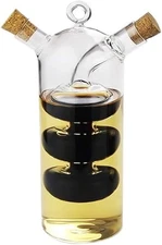 Olive Oil and Vinegar Dispenser Cruet Bottles, 2 in 1 Transparent Dual Glass for